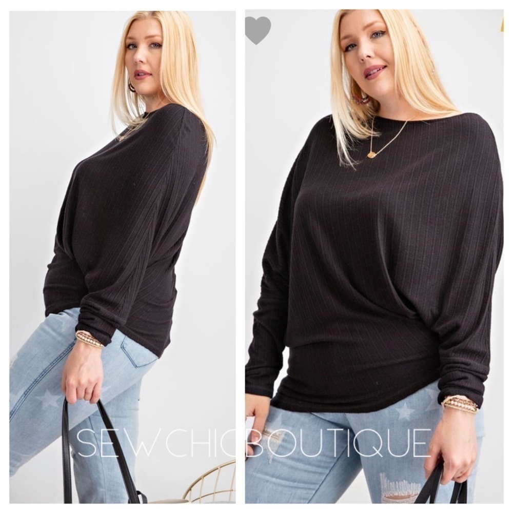 Plus Size Long Slv Thermal Brushed Tee Black